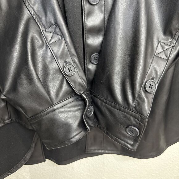 American Eagle Oversized Vegan Leather Shacket Black Long Sleeve Size Medium - Picture 2 of 6